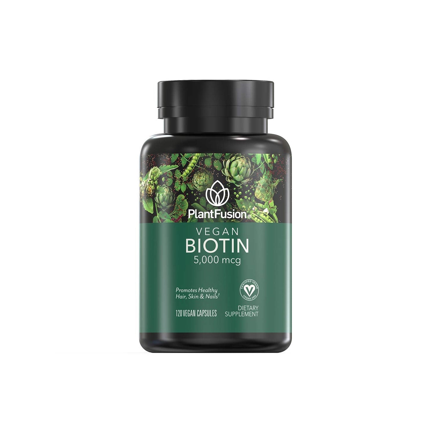 PlantFusion Vegan Biotin 5000mcg | Premium Vegan Biotin for Hair, Skin & Nails | 120 Vegan Capsules