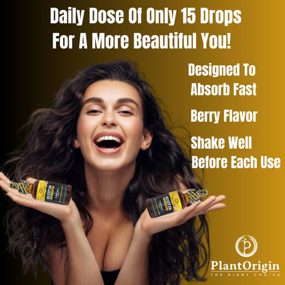 PlantOrigin Extra Strength Biotin Liquid - Hair Growth Drops 15,000 MCG | Vegan & Kosher, 60 Servings