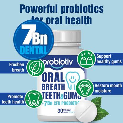 Probiotiv Oral Probiotics – 7B CFU Chewables for Fresh Breath, Teeth & Gums