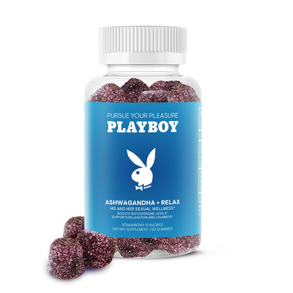 Playboy Ashwagandha + Relax Gummies – 60 Count Strawberry, Vegan, Non-GMO