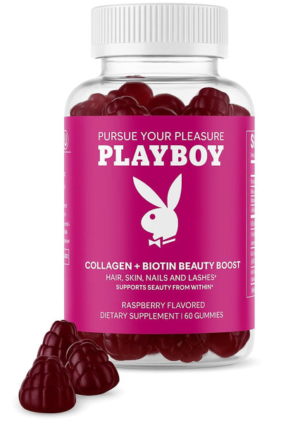 Playboy Beauty Boost Gummies – Collagen + Biotin for Hair, Skin & Nails (60 Gummies) Raspberry