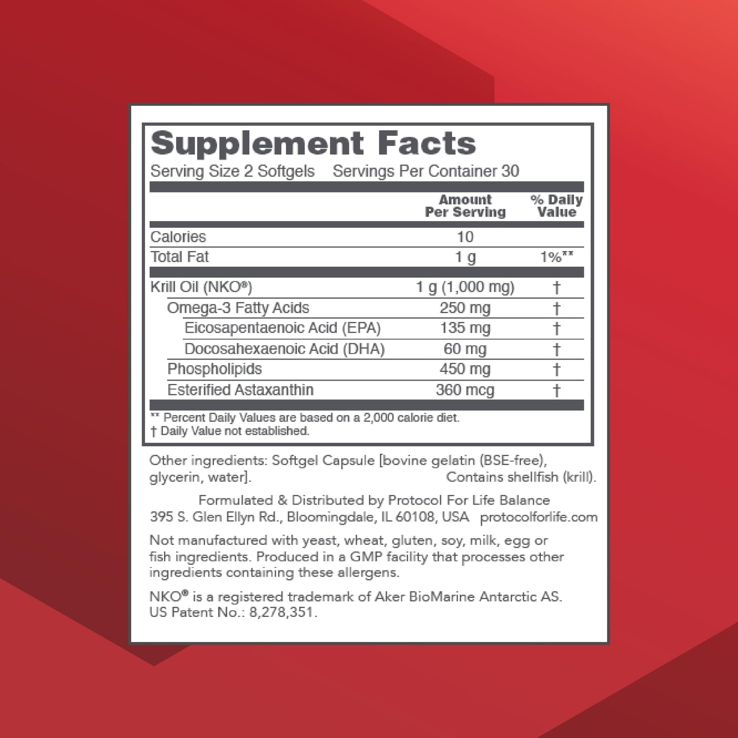PROTOCOL FOR LIFE BALANCE Krill Oil 1,000mg – Extra Strength DHA & EPA Krill Oil with Astaxanthin (60 Softgels)