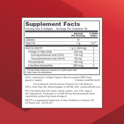 PROTOCOL FOR LIFE BALANCE Krill Oil 1,000mg – Extra Strength DHA & EPA Krill Oil with Astaxanthin (60 Softgels)