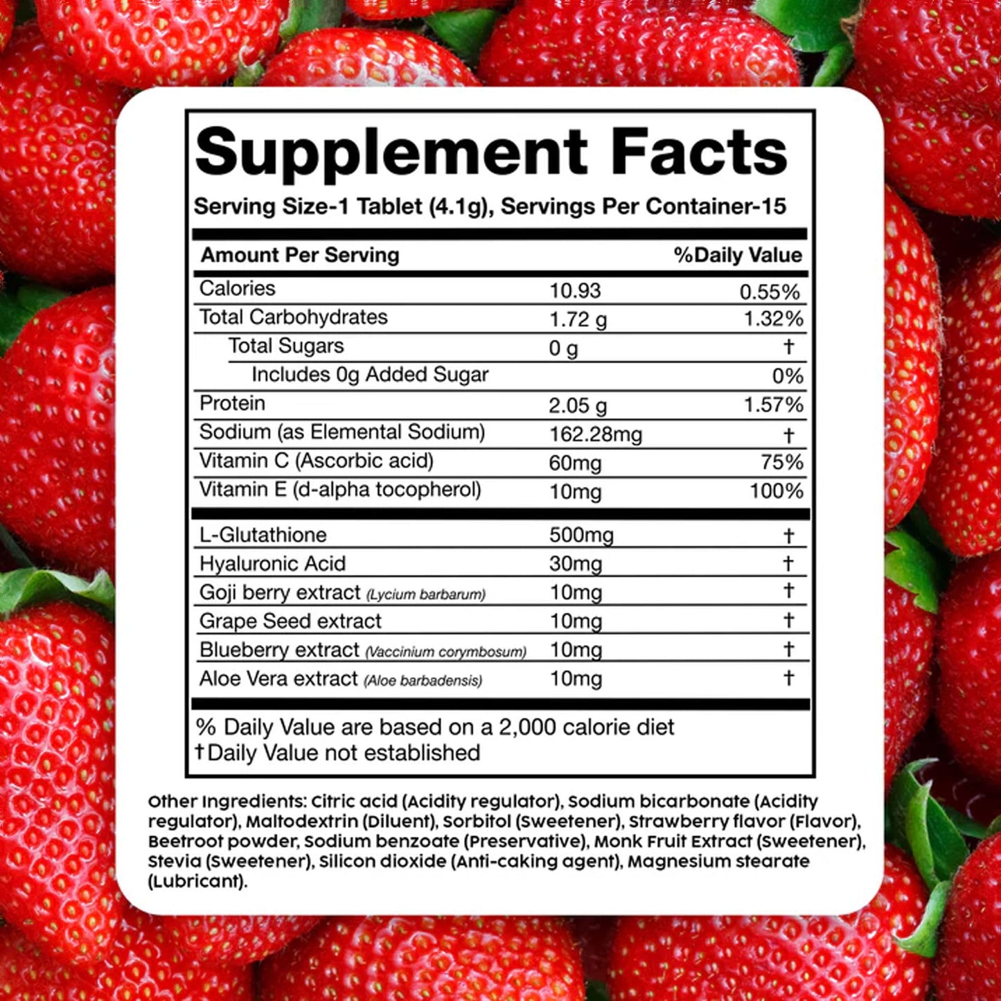 PLIX Glowy Skin 500mg Glutathione Supplement with Hyaluronic Acid, Vitamin C, E & Berries | 90 Effervescent Tablets, Strawberry Flavor