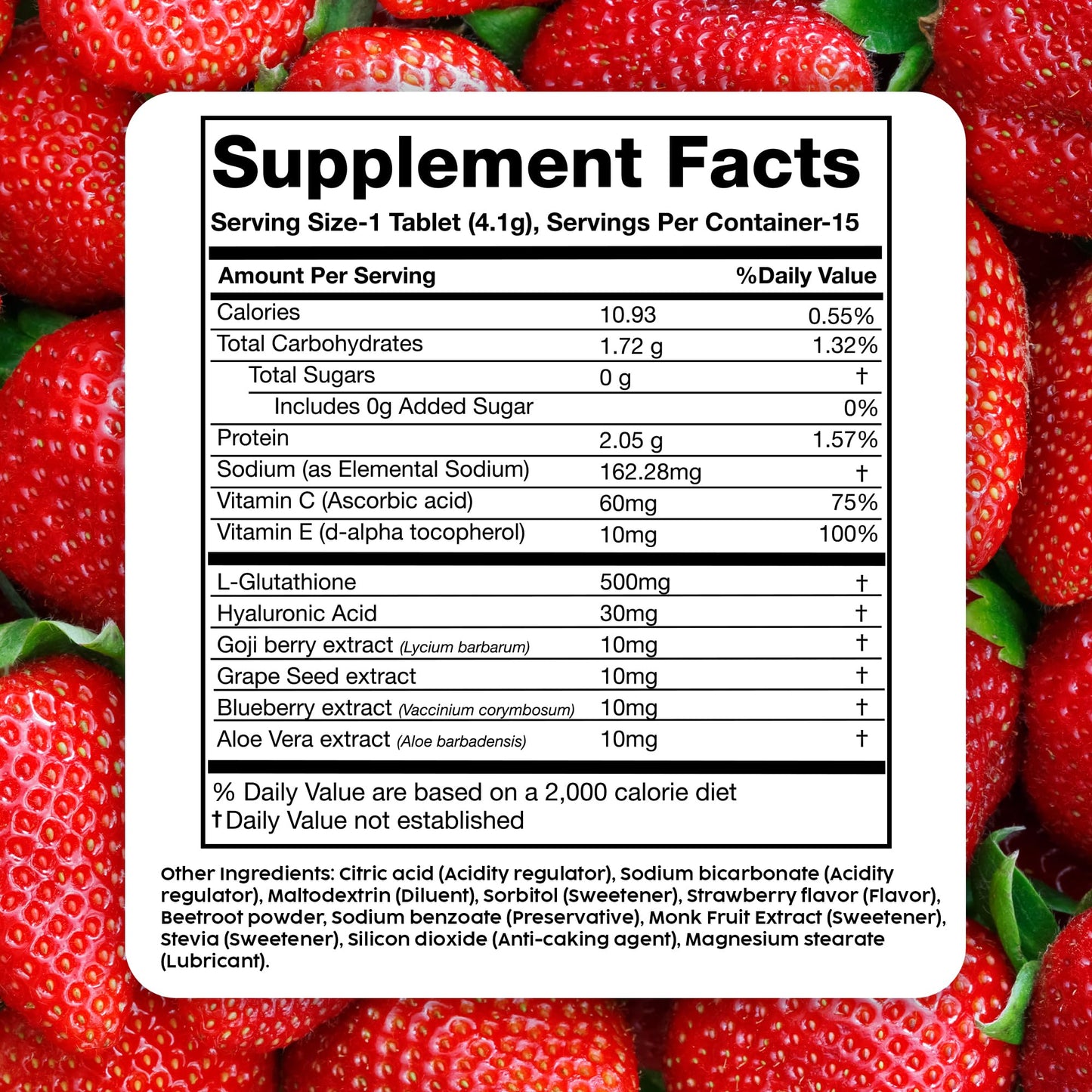 PLIX Glowy Skin 500mg Glutathione | Hyaluronic Acid, Vitamin C & Berries | 60 Effervescent Tablets – Strawberry