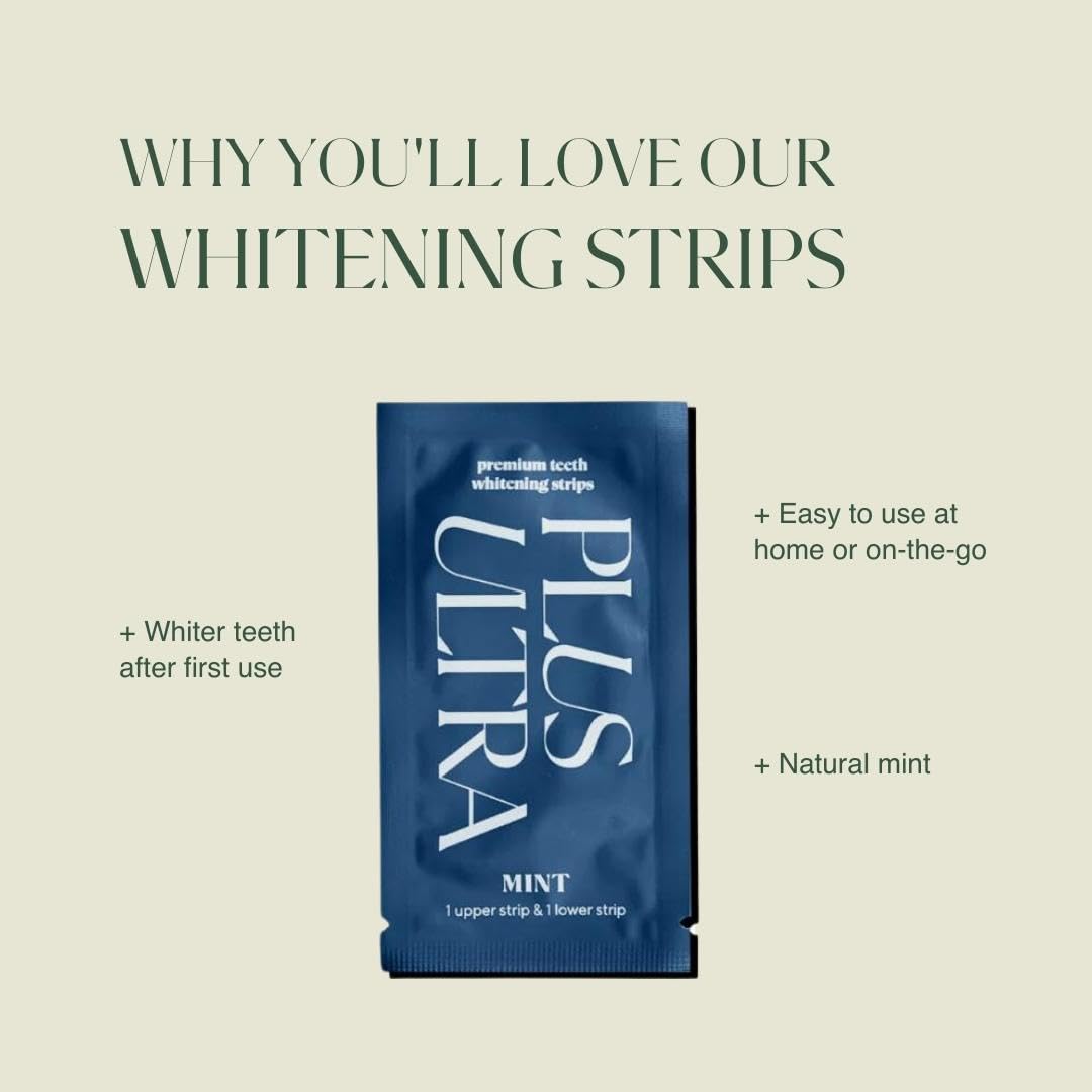 Plus Ultra Mint Flavored Teeth Whitening Strips – Eco-Friendly, Vegan, 14-Day Treatment