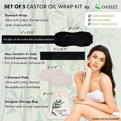 Reusable Castor Oil Stomach Wrap Kit – Adjustable 30-60 in