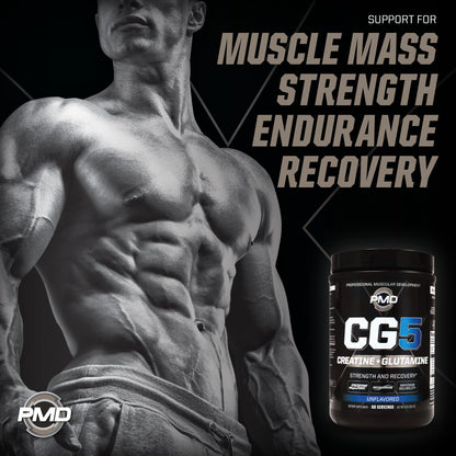PMD CG5 Premium Creatine & L-Glutamine Powder – Pre & Post Workout Support, Unflavored, 60 Servings