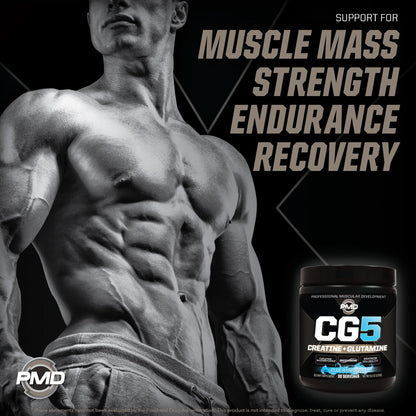PMD Sports CG5 - Premium Creatine & L-Glutamine Powder for Maximum Strength, Recovery & Lean Muscle - Pre & Post Workout - Blue Raspberry (30 Serv)