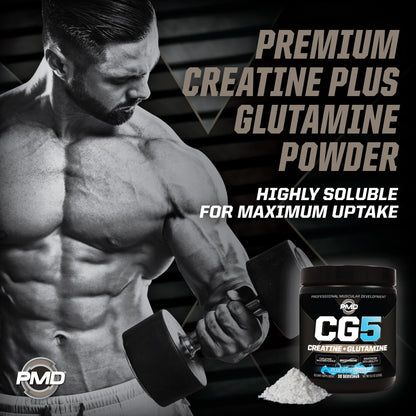 PMD Sports CG5 - Premium Creatine & L-Glutamine Powder for Maximum Strength, Recovery & Lean Muscle - Pre & Post Workout - Blue Raspberry (30 Serv)