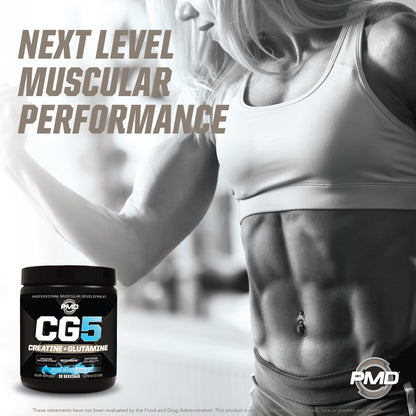 PMD Sports CG5 - Premium Creatine & L-Glutamine Powder for Maximum Strength, Recovery & Lean Muscle - Pre & Post Workout - Blue Raspberry (30 Serv)