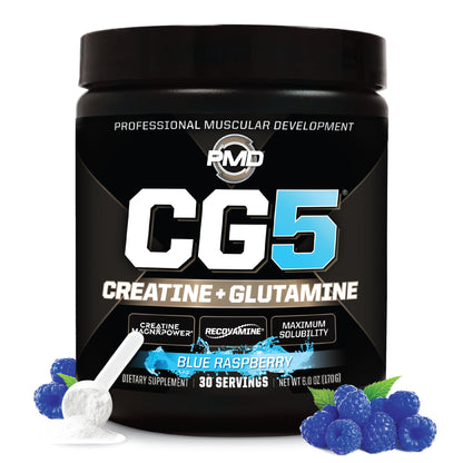 PMD Sports CG5 - Premium Creatine & L-Glutamine Powder for Maximum Strength, Recovery & Lean Muscle - Pre & Post Workout - Blue Raspberry (30 Serv)