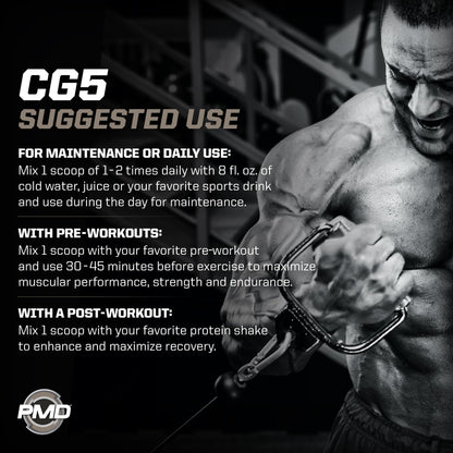 PMD CG5 Premium Creatine & L-Glutamine Powder – Pre & Post Workout Support, Unflavored, 60 Servings