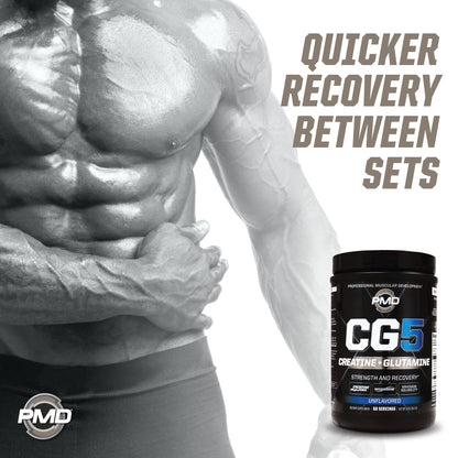 PMD CG5 Premium Creatine & L-Glutamine Powder – Pre & Post Workout Support, Unflavored, 60 Servings
