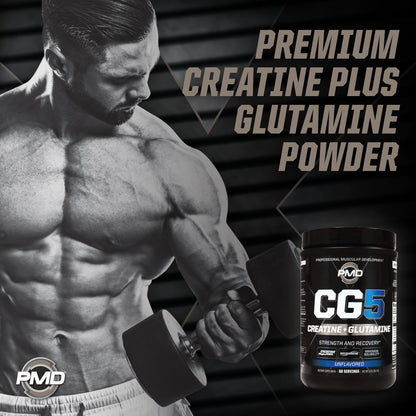 PMD CG5 Premium Creatine & L-Glutamine Powder – Pre & Post Workout Support, Unflavored, 60 Servings