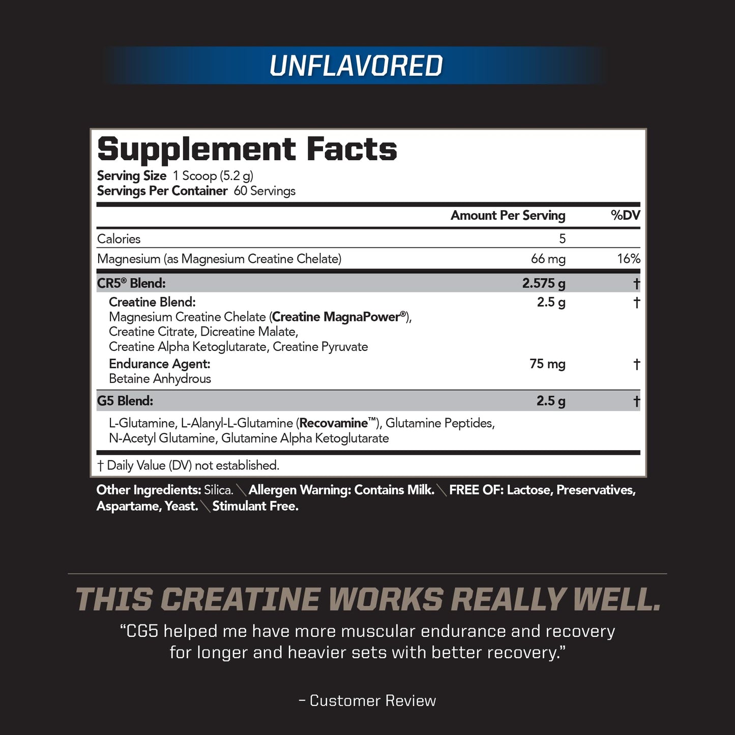 PMD CG5 Premium Creatine & L-Glutamine Powder – Pre & Post Workout Support, Unflavored, 60 Servings