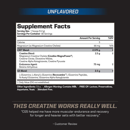 PMD CG5 Premium Creatine & L-Glutamine Powder – Pre & Post Workout Support, Unflavored, 60 Servings