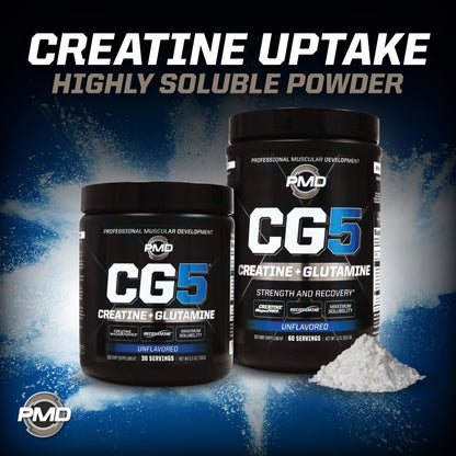 PMD CG5 Premium Creatine & L-Glutamine Powder – Pre & Post Workout Support, Unflavored, 60 Servings