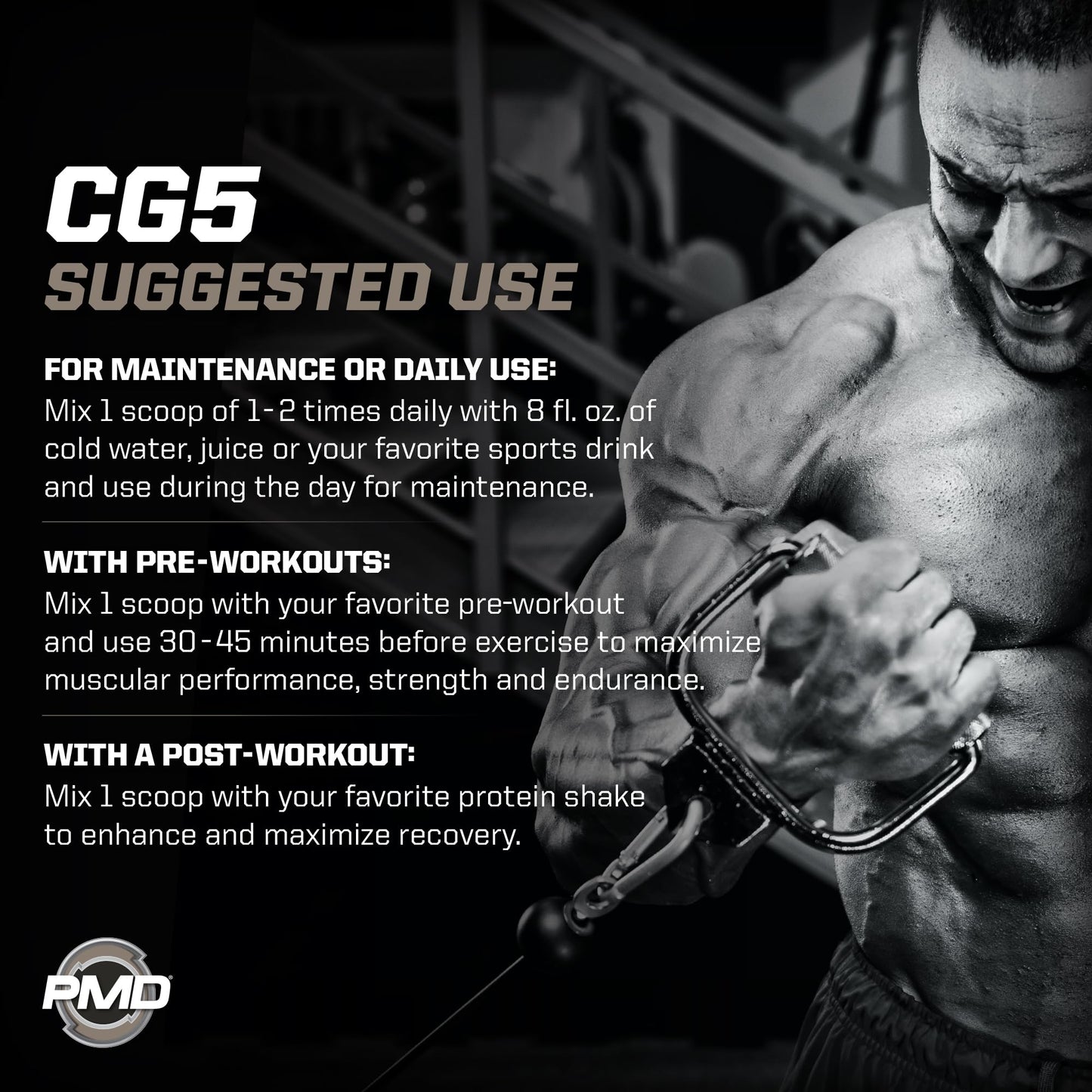 PMD CG5 Premium Creatine & L-Glutamine Powder – Pre & Post Workout Support, Unflavored, 60 Servings