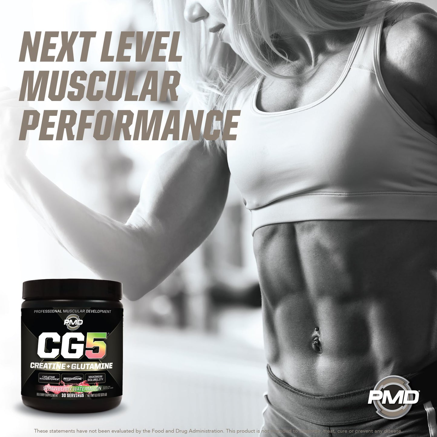 PMD Sports CG5 Premium Creatine & L-Glutamine Powder – Power, Recovery, Lean Muscle (Strawberry Watermelon, 30 Servings)