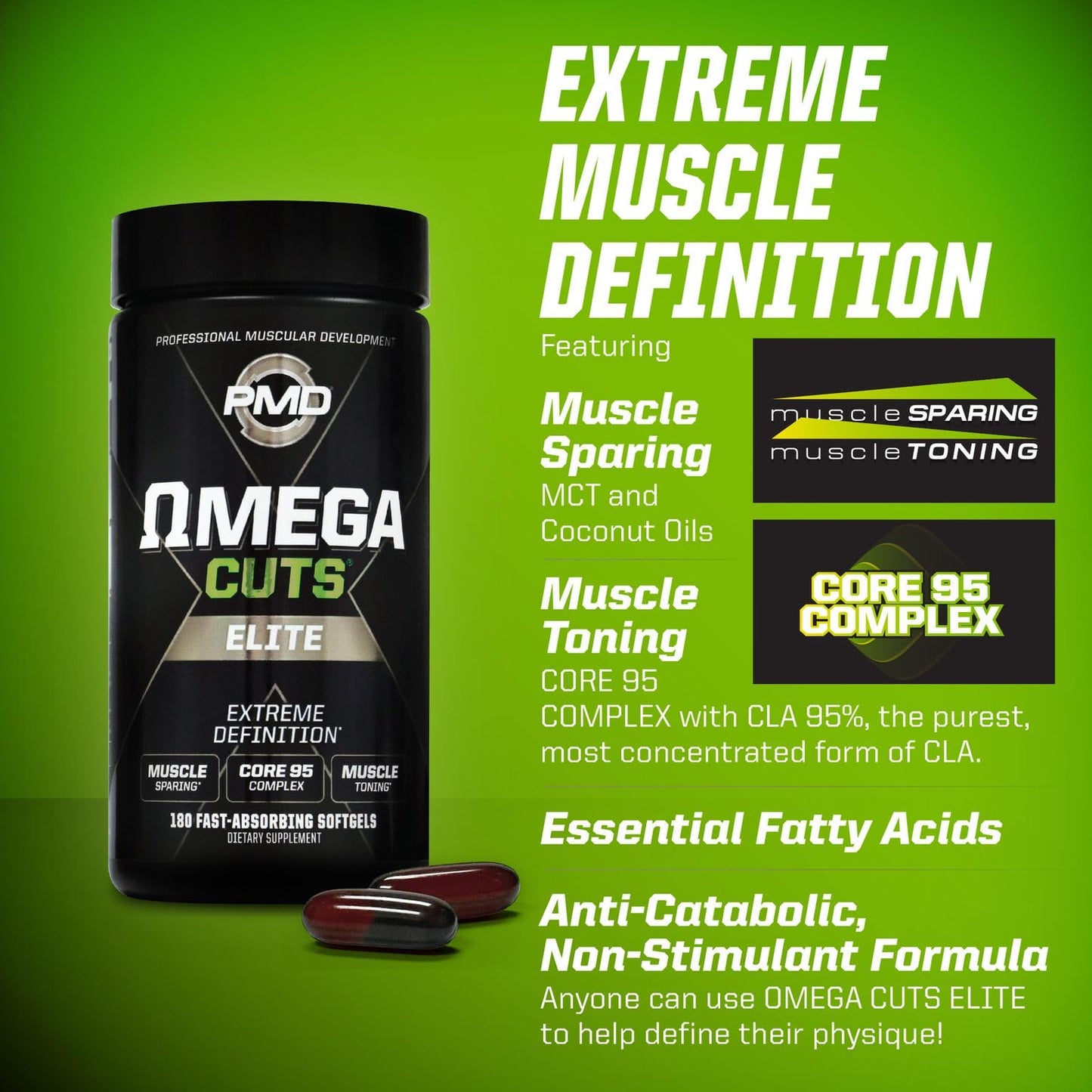PMD Omega Cuts Elite – Fat Loss & Muscle Definition Formula (180 Softgels) – Stimulant Free