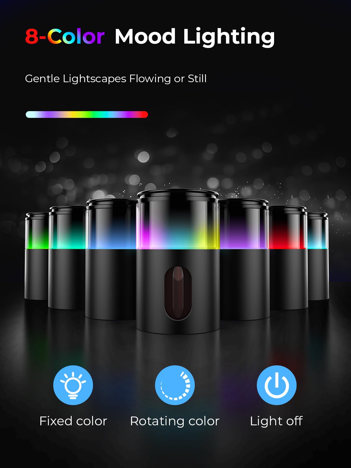 Pmsusoow Waterless Diffuser - Mini Battery Essential Oil Diffuser, 9-Color LED, Obsidian Black