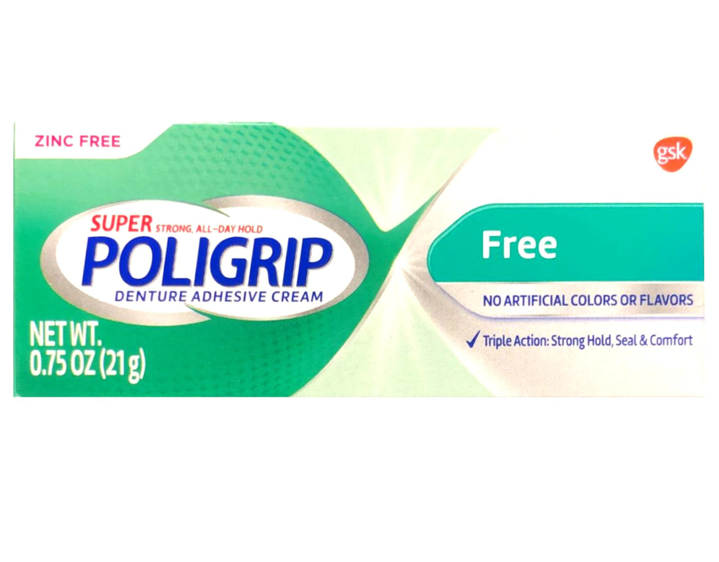 Poligrip 5-Pack Denture Adhesive Cream – Strong All-Day Hold, Zinc Free, 0.75 oz Each