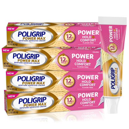 Poligrip Power Max Hold Plus Comfort Denture Adhesive Cream – 4x2.2 oz