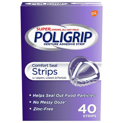 Poligrip Strips 40 Ct – Strong All-Day Denture Adhesive (Value Pack 10)