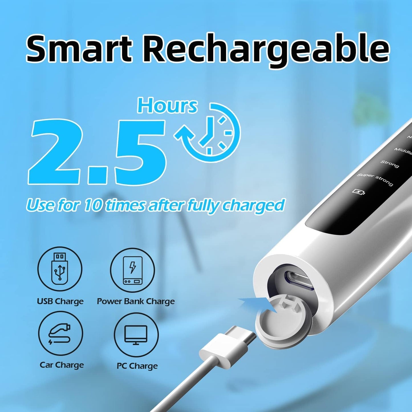 Tooth Polisher with LED Light - 5 Speed Modes, Teeth Cleaning Kit & 5 Replacement Brush Heads