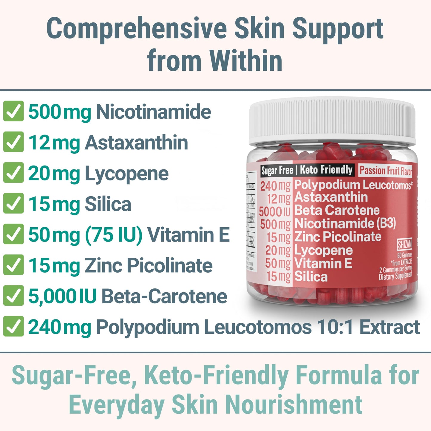 Astaxanthin Polypodium Leucotomos Zinc Picolinate Lycopene Gummies – Vegan & Keto
