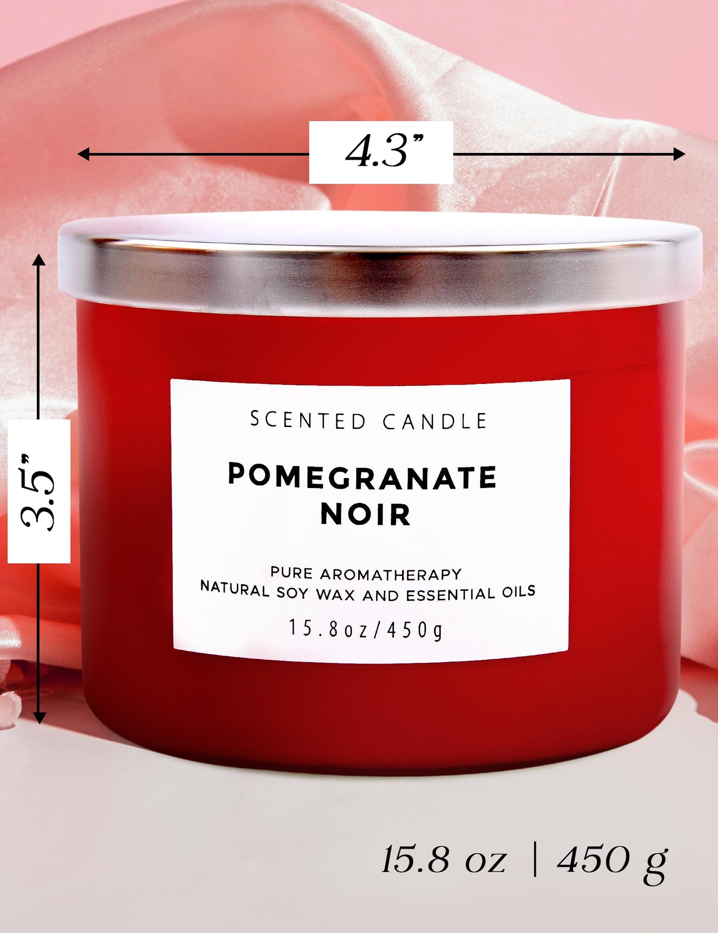 Pomegranate Noir Vanilla 3-Wick Soy Candle – 15.8 oz, Aromatherapy