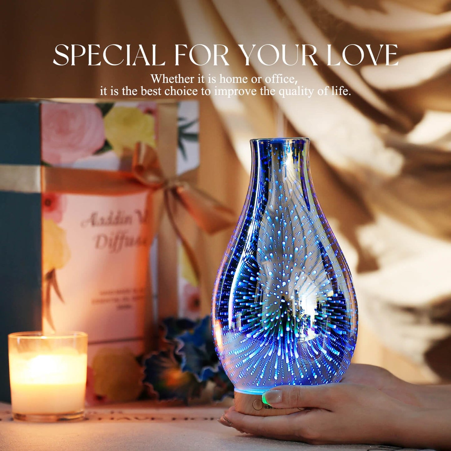 Porseme 100ml Essential Oil Diffuser – 3D Glass Ultrasonic Humidifier with Auto Shut-Off (BPA Free)