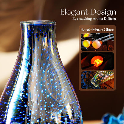 Porseme 100ml Essential Oil Diffuser – 3D Glass Ultrasonic Humidifier with Auto Shut-Off (BPA Free)