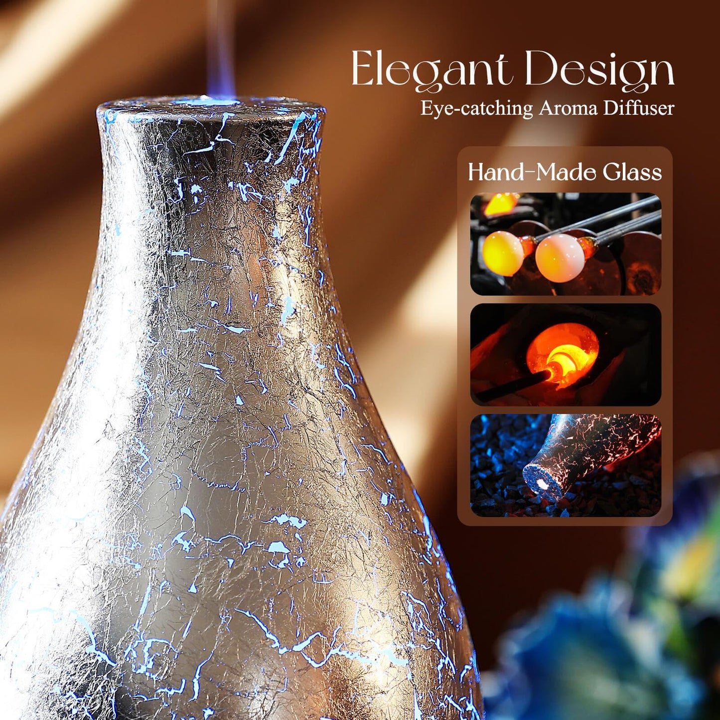 Porseme 100ml Silver-Plated Volcano Diffuser - BPA Free, 7 LED Colors, Waterless Auto-Off