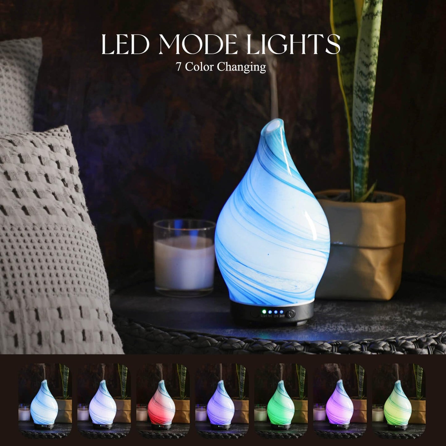 Porseme 150ml Glass Essential Oil Diffuser – Color-Changing Ultrasonic Humidifier (Blue Ink)