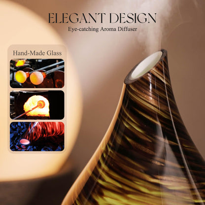 Porseme 150ml Glass Diffuser - Dark Golden | 6-Hour Ultrasonic Aromatherapy, Auto-Off
