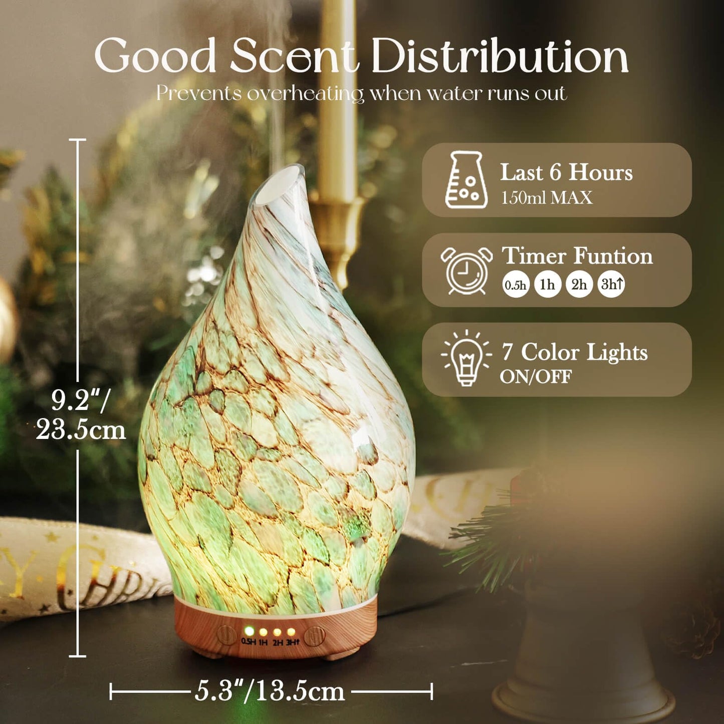 Porseme 150ml Glass Essential Oil Diffuser | Ultrasonic Humidifier, Auto-Off, LED Light