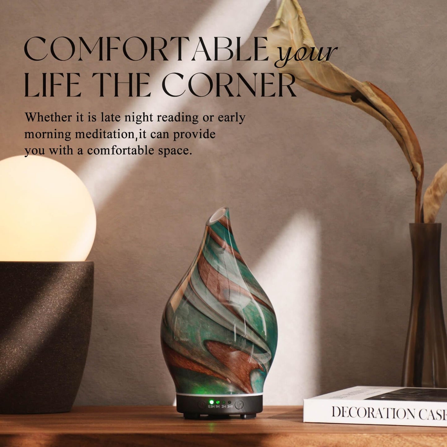 Porseme 150ml Glass Color Changing Essential Oil Diffuser – Teal Green, Ultrasonic Cool Mist