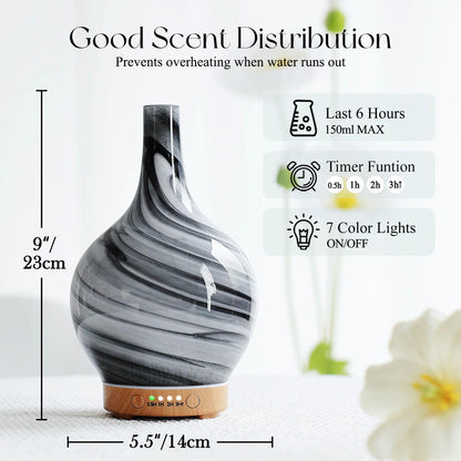 Porseme 150ml Glass Diffuser – Color-Changing Aromatherapy Humidifier