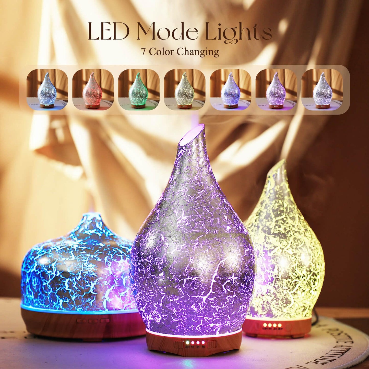Porseme 280ml Essential Oil Diffuser – 3D Glass Aromatherapy, Ultrasonic Mist, BPA Free, Waterless Auto-Off