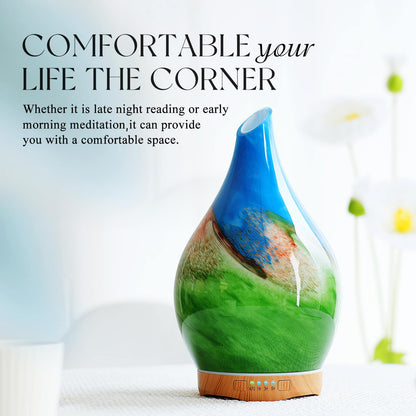 Porseme 280ml Glass Essential Oil Diffuser – Color-Changing LED, Auto-Off, 7h Run Time (Blue Grass)