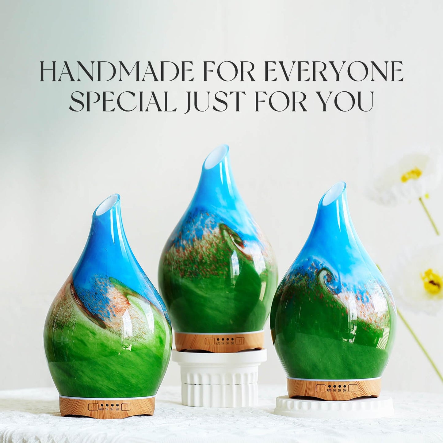 Porseme 280ml Glass Essential Oil Diffuser – Color-Changing LED, Auto-Off, 7h Run Time (Blue Grass)