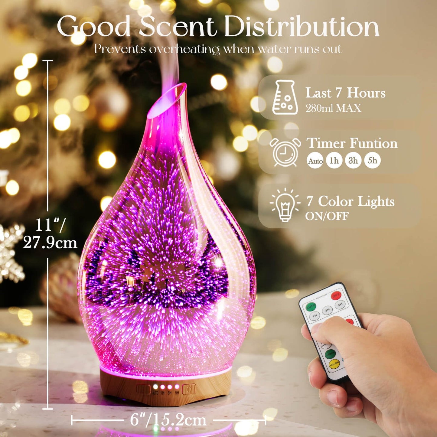 Porseme 280ml Essential Oil Diffuser with Remote - BPA Free Auto Shut-Off