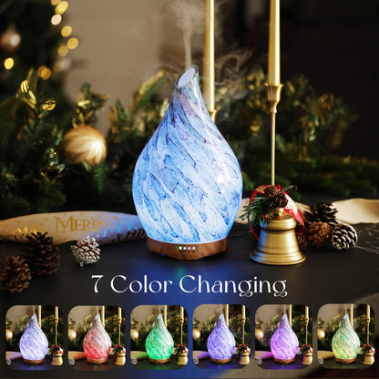 Porseme 280ml Glass Essential Oil Diffuser with Remote - Color Changing LED, 7 Hours, Waterless Auto-Off (Light Blue)