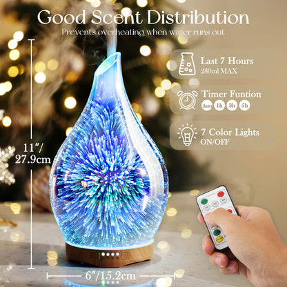 Porseme 280ml Essential Oil Diffuser with Remote - BPA Free, Auto Shut-Off, Ultrasonic Humidifier