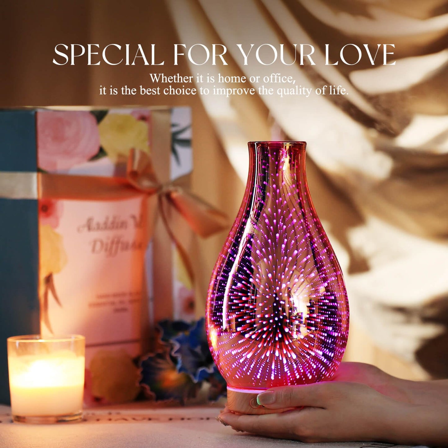 Porseme Essential Oil Diffuser 100ml | 3D Glass Ultrasonic Humidifier