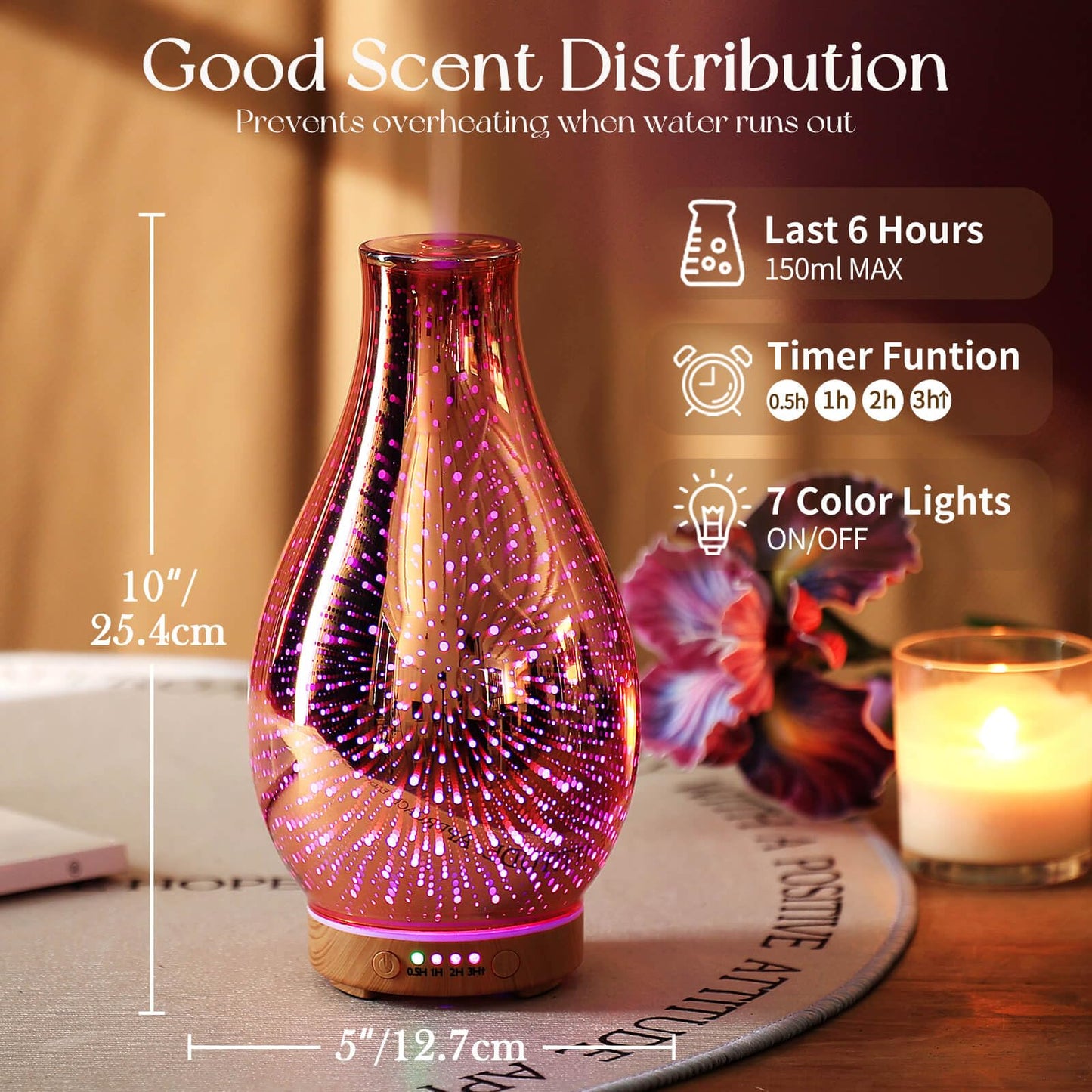 Porseme Essential Oil Diffuser 100ml | 3D Glass Ultrasonic Humidifier