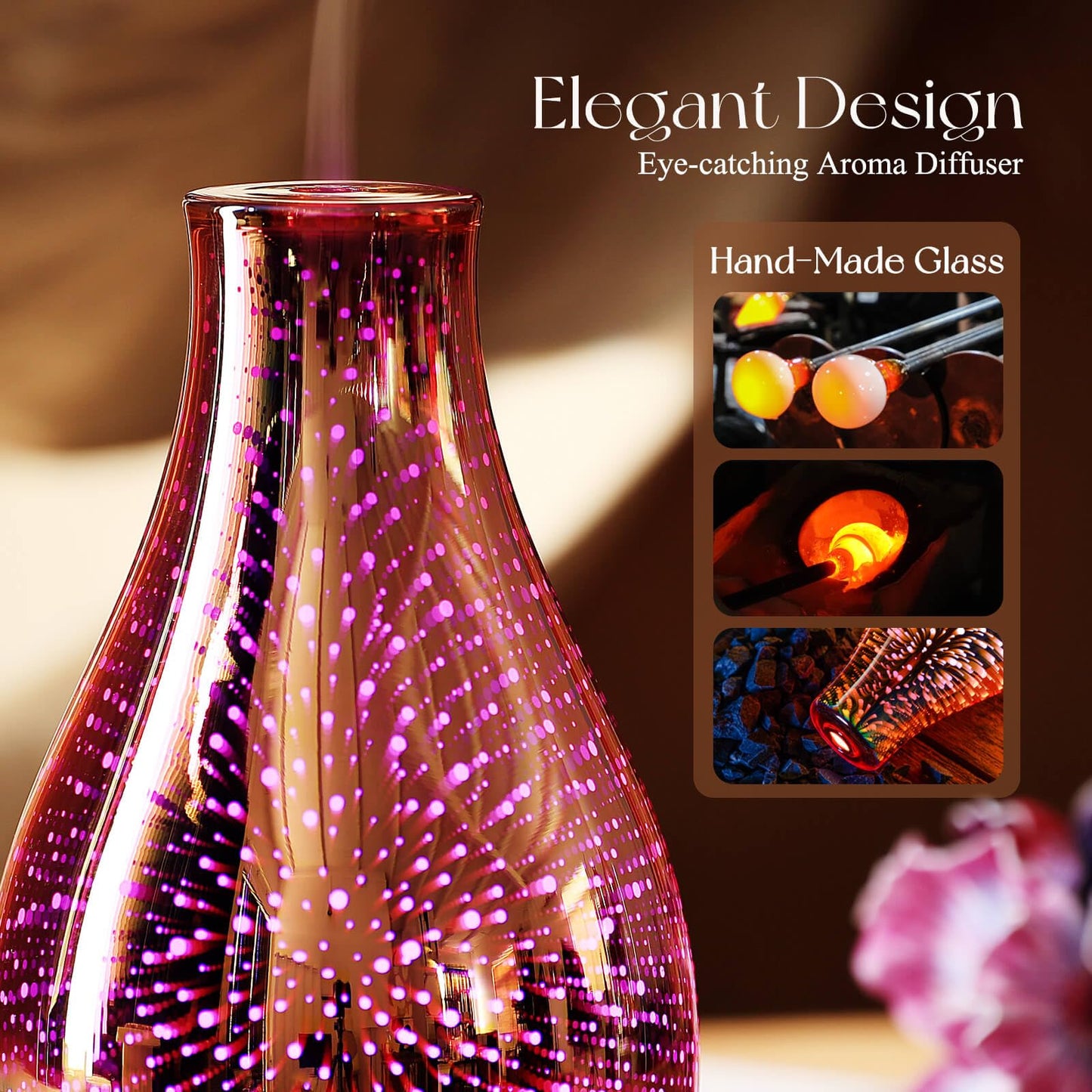 Porseme Essential Oil Diffuser 100ml | 3D Glass Ultrasonic Humidifier