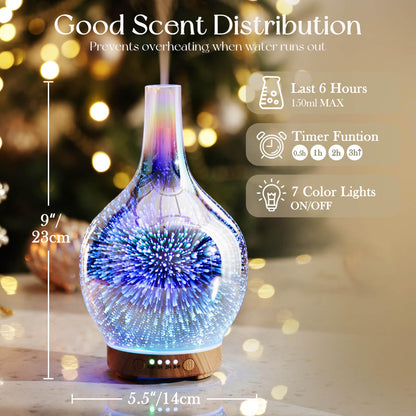 Porseme 150ml 3D Glass Essential Oil Diffuser – Auto Shut-Off